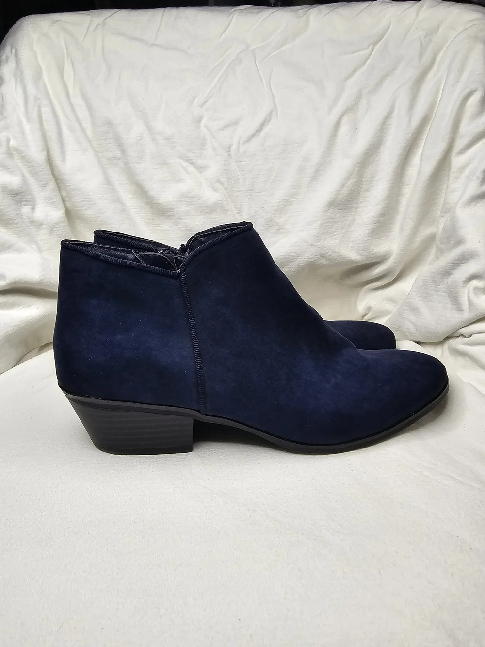 Style & Co. Wileyy Navy Faux Suede Ankle Booties Low Block Heel